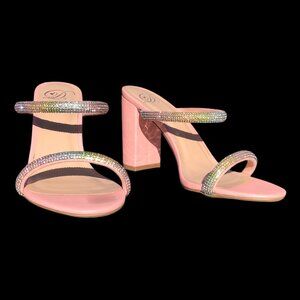 Women's Pink Multicolor Rhinestone Heels, 7